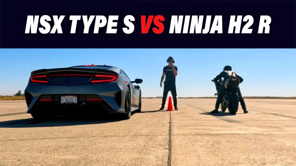 Кто быстрее - суперкар Acura NSX Type S или гоночный мотоцикл Ninja H2 R?